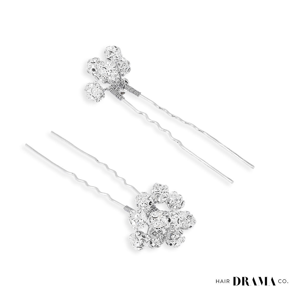 Set of 4 Embellished Pearls U Pins - Silver