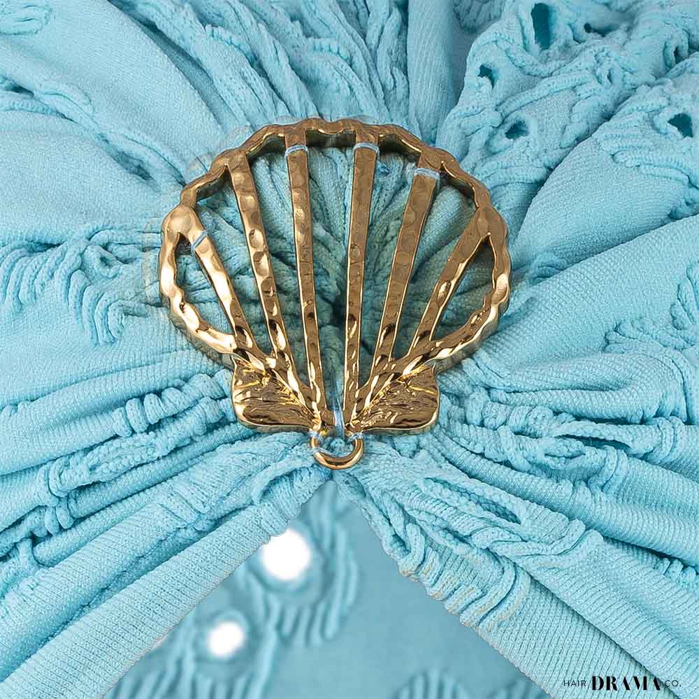 Blue Cutwork Turban with Shell Metal Broach