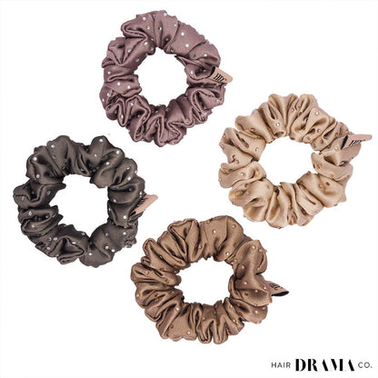 Luxury Scrunchies Set of 4 with Free Pouch - Neutral Crystal Gift Set