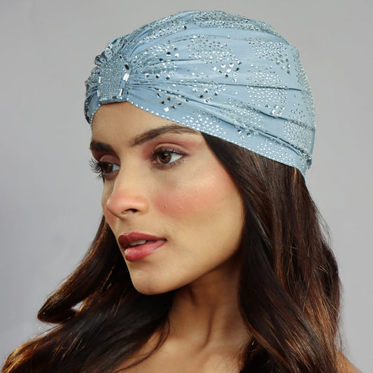 Turbante azul - Cristais prateados