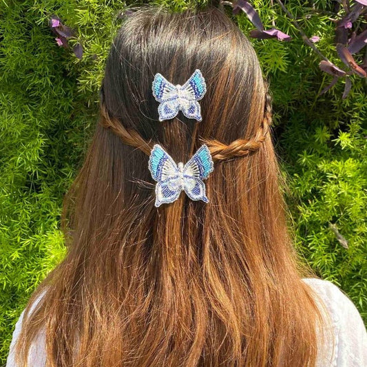 Conjunto de 2 ganchos de cabelo em forma de borboleta - Azul