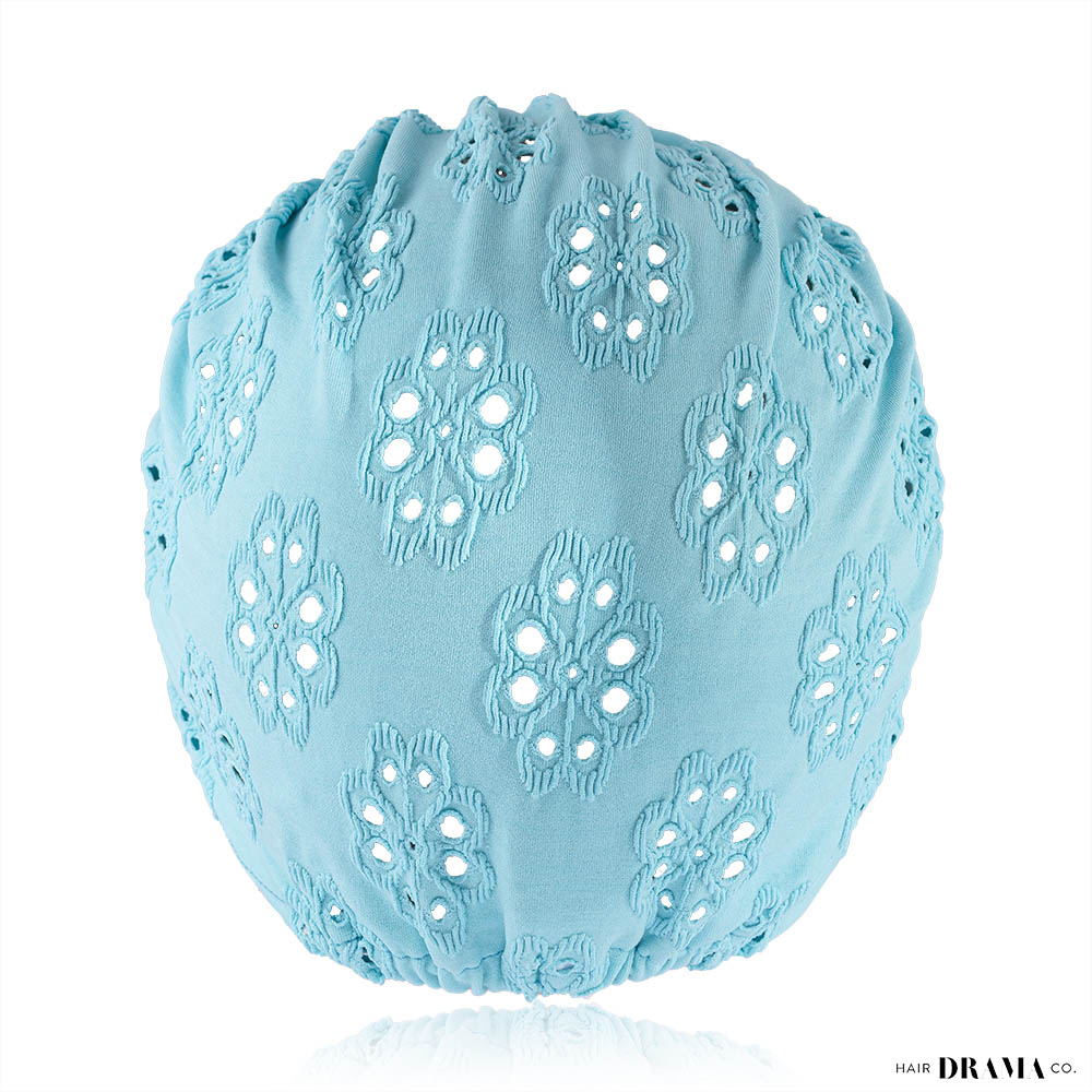 Blue Cutwork Turban with Shell Metal Broach