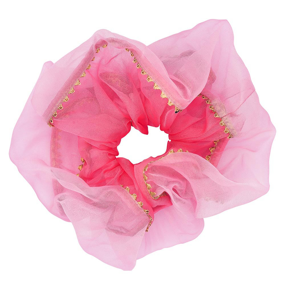 Oversized Dual color Organza Scrunchy with Gota Patti - Pink