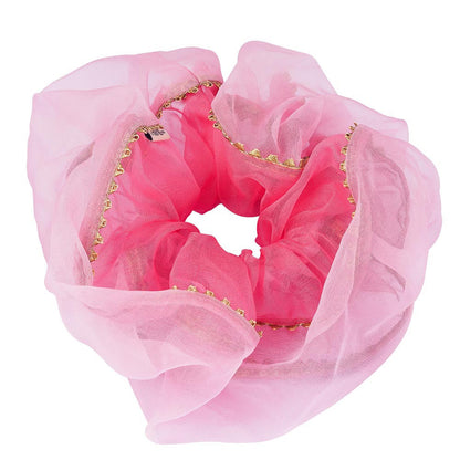 Oversized Dual color Organza Scrunchy with Gota Patti - Pink