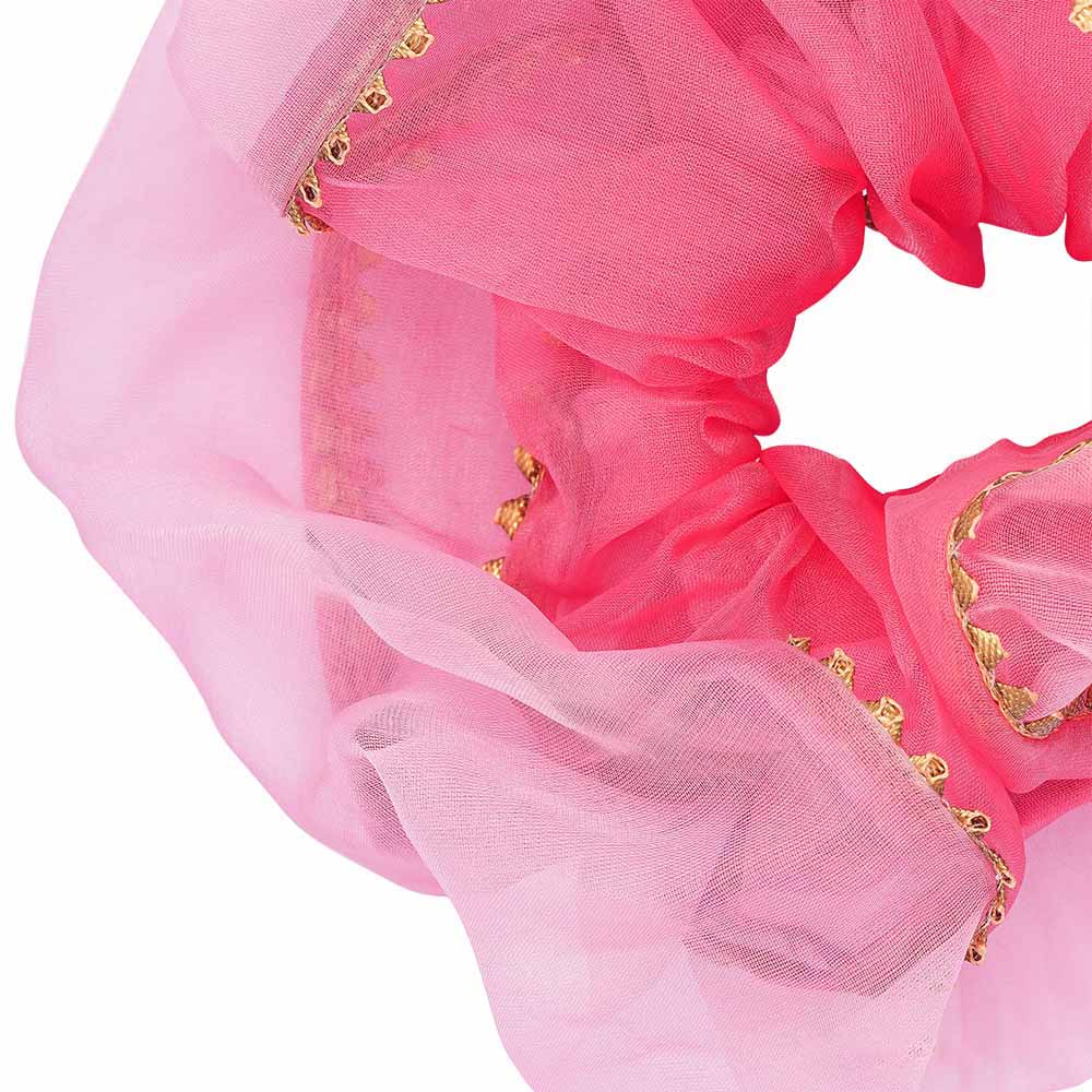 Oversized Dual color Organza Scrunchy with Gota Patti - Pink