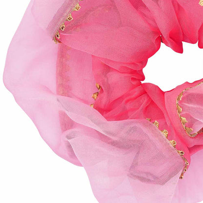 Oversized Dual color Organza Scrunchy with Gota Patti - Pink