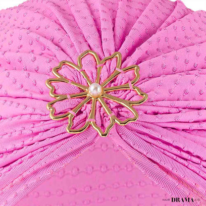 Lilac Dotted Turban with Flower Pearl Metal Broach