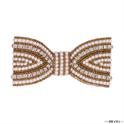 Embellished Hair Bow Alligator Clip - Gold