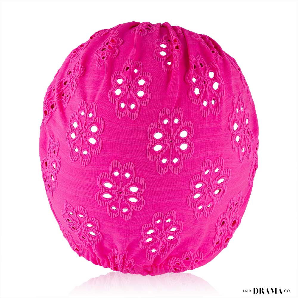 Hot Pink Cutwork Turban with Shell Metal Broach