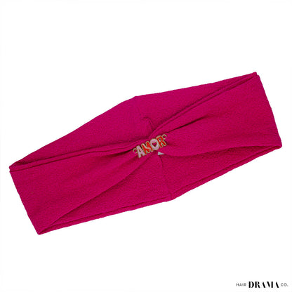 Fita de cabelo texturizada rosa escuro com pregadeira metálico Amor