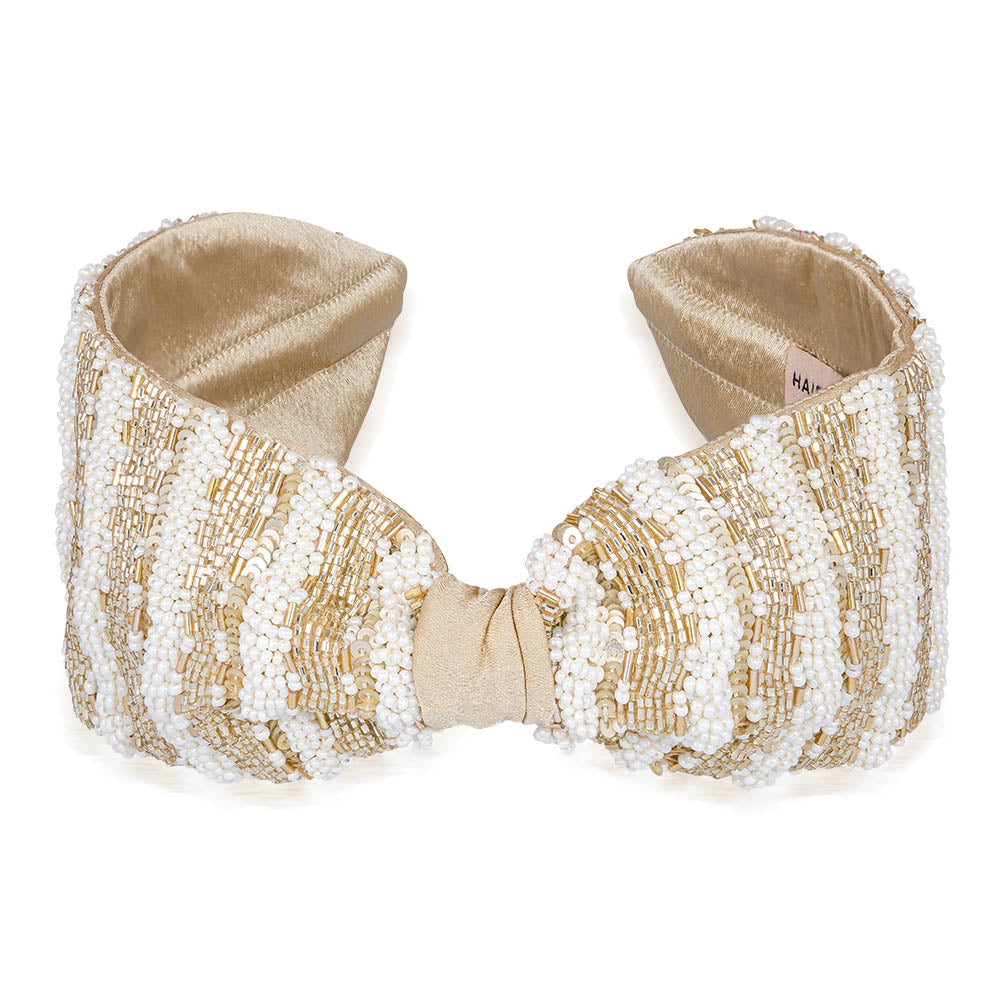 Irina Knotted Hair Band - White & Gold