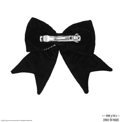 Dazzling Noir Velvet Hair Bow Barrette Clip - Black