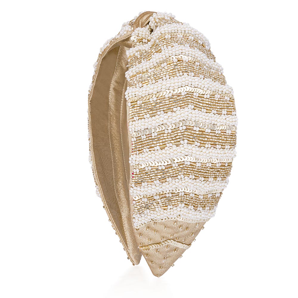 Irina Knotted Hair Band - White & Gold