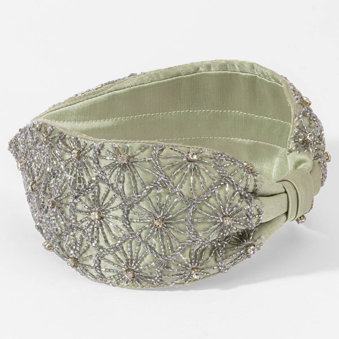 Fita de cabelo bordada com nó - Cinza