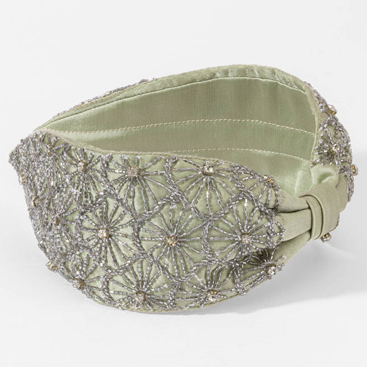 Fita de cabelo bordada com nó - Cinza