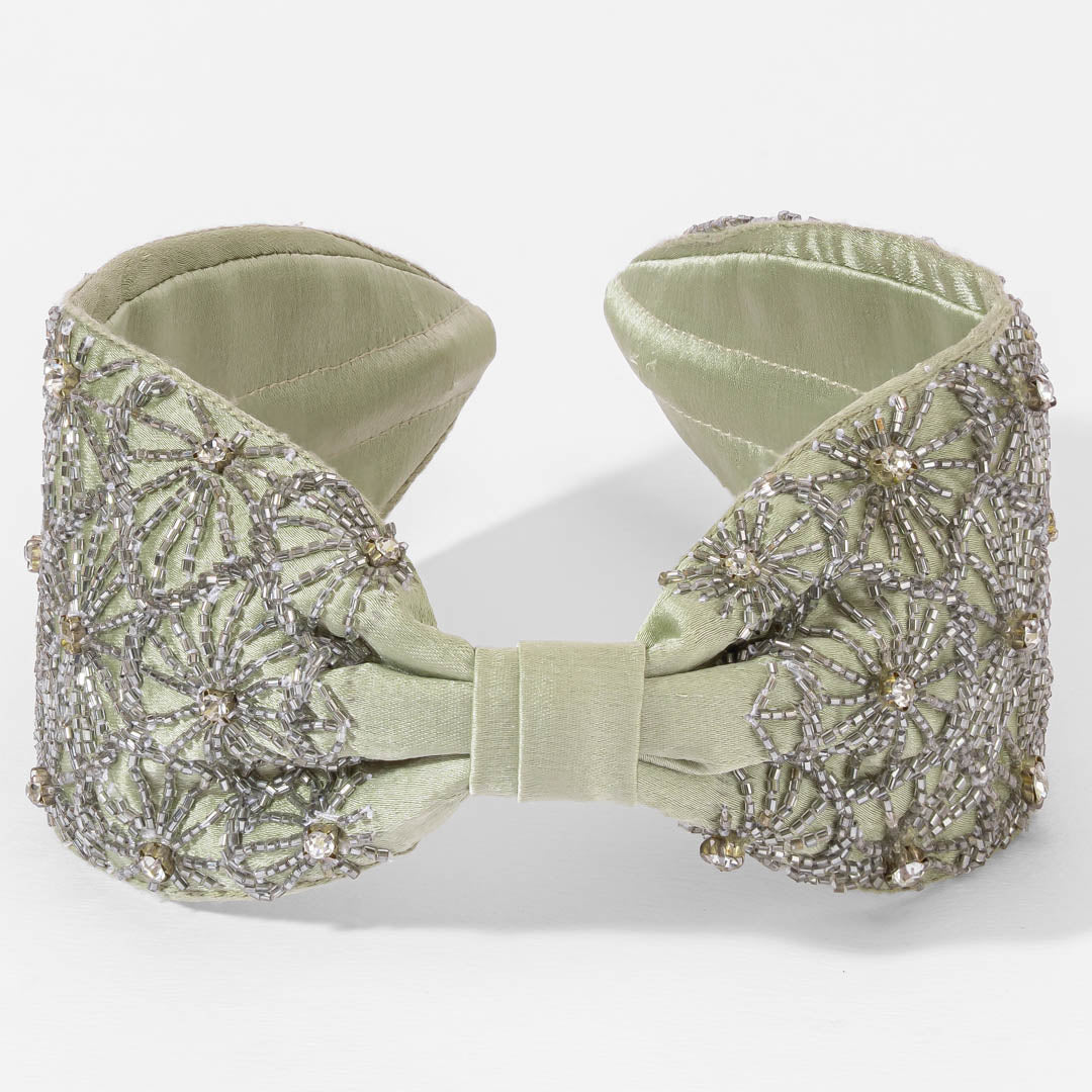 Fita de cabelo bordada com nó - Cinza