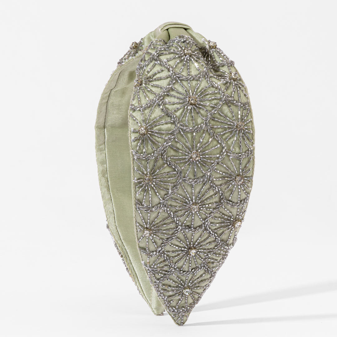 Fita de cabelo bordada com nó - Cinza