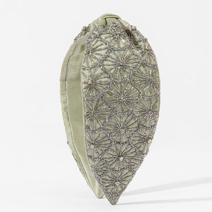 Fita de cabelo bordada com nó - Cinza