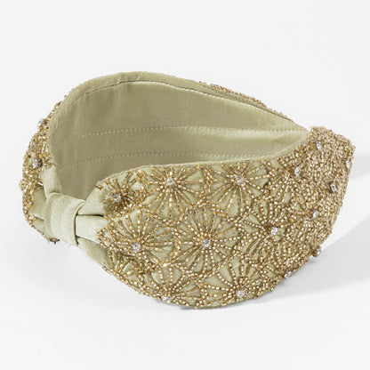 Embroidered Knotted Headband - Gold