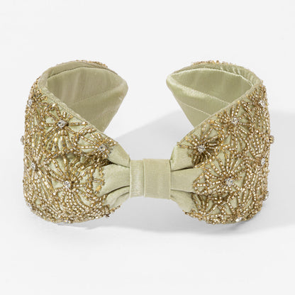 Embroidered Knotted Headband - Gold