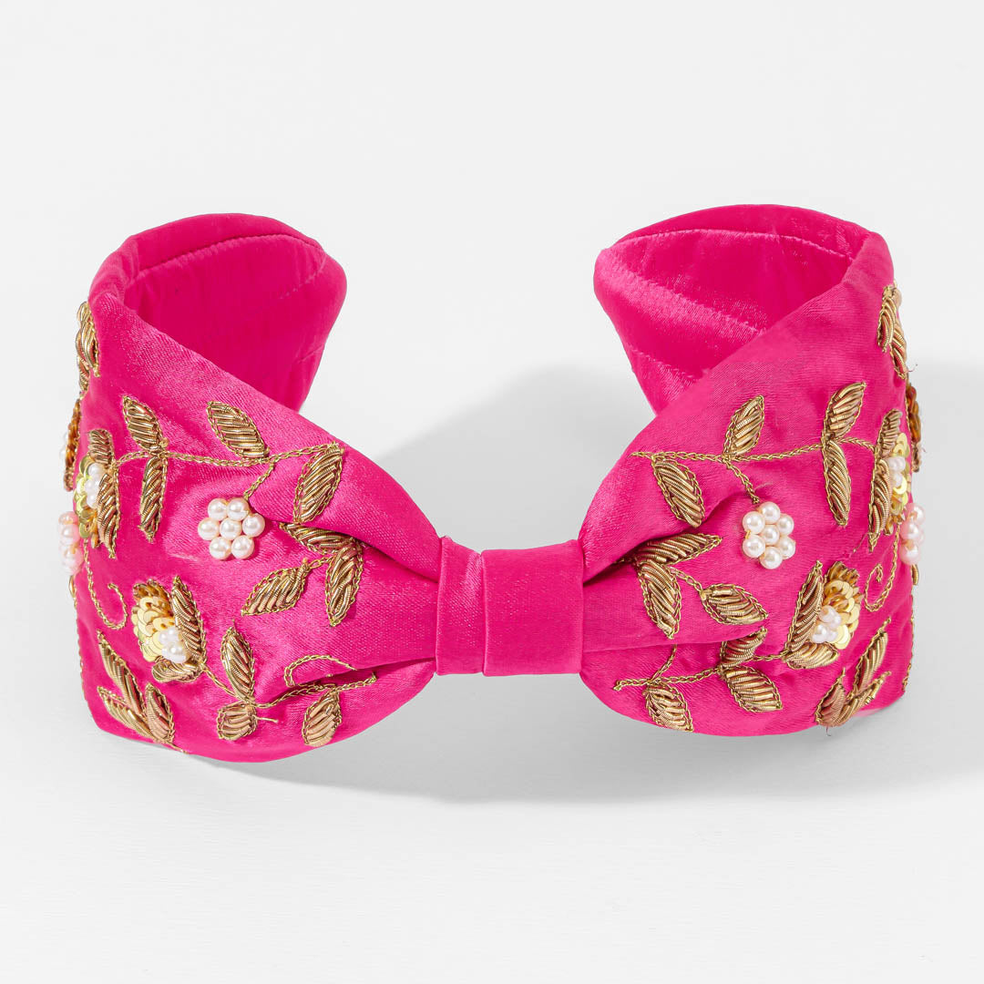 Bandolete com nó bordada e dourada - Rosa