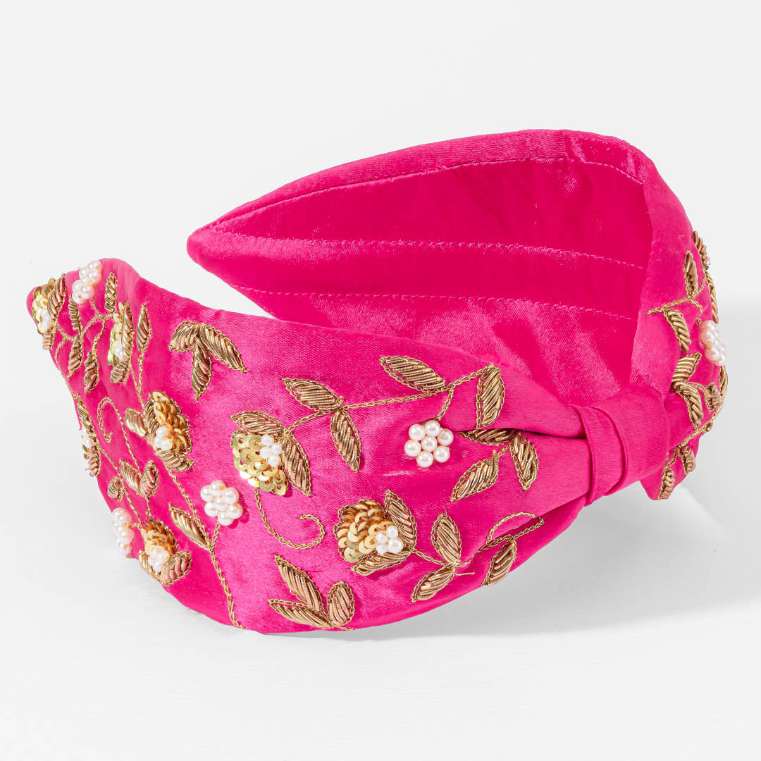 Bandolete com nó bordada e dourada - Rosa