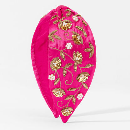 Bandolete com nó bordada e dourada - Rosa
