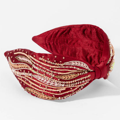Scarlet Embroidered Knotted Headband
