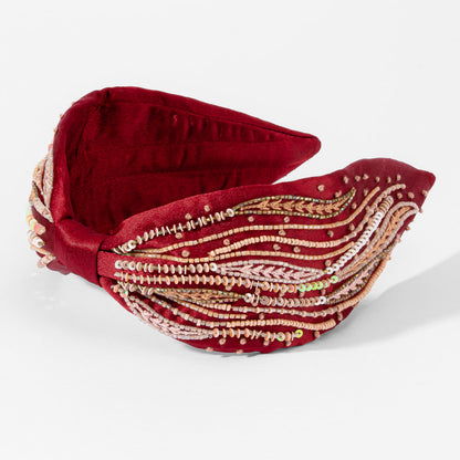 Scarlet Embroidered Knotted Headband