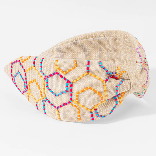 Fita de cabelo hexagonal em juta com nó - Multicolor