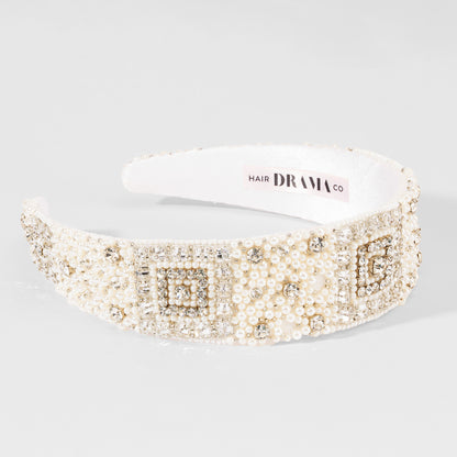 Regal Pearl & Crystal Headband - White