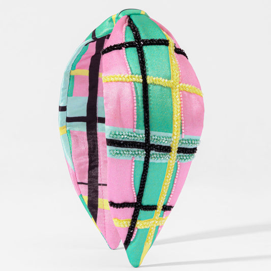 Faixa de cabelo retro xadrez com nó