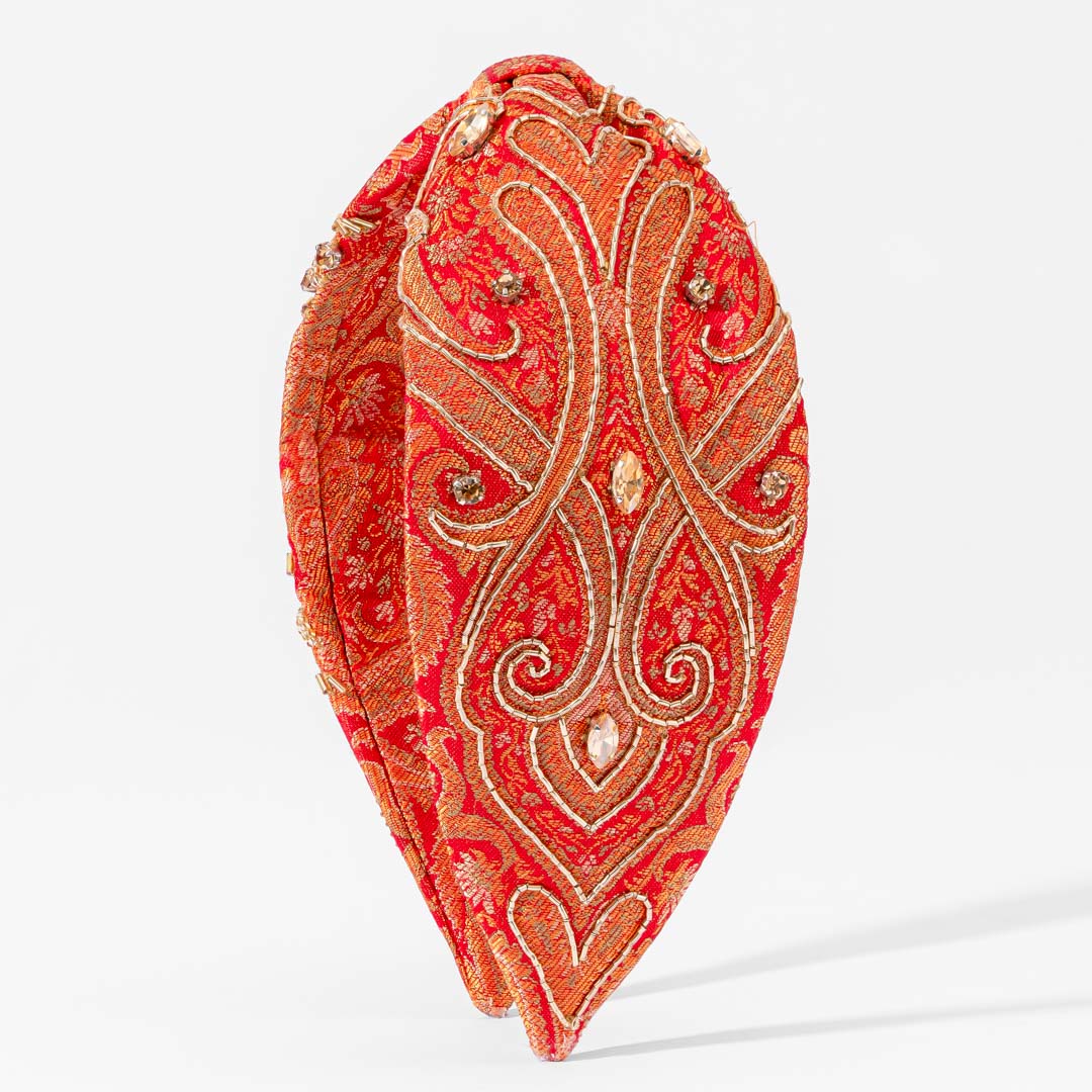 Brocade Knotted Headband - Red