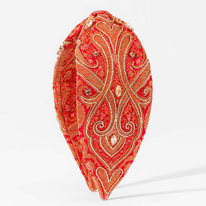 Brocade Knotted Headband - Red
