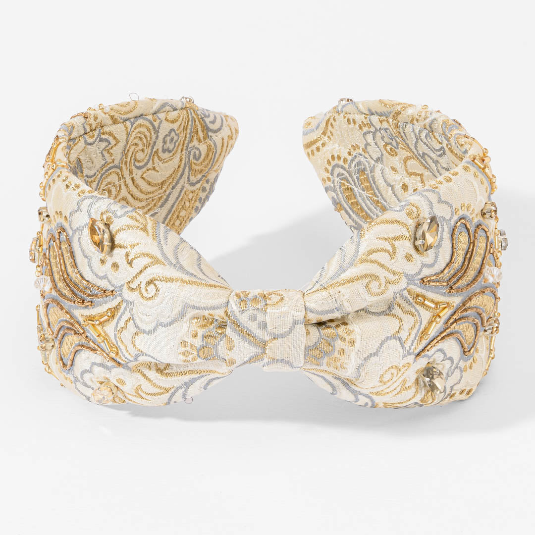 Brocade Knotted Headband - White