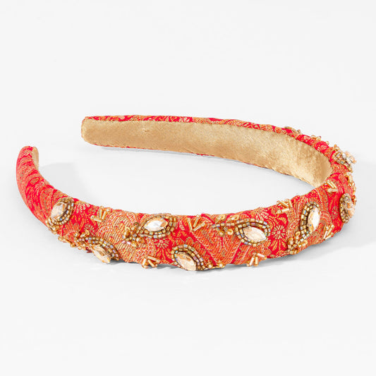 Bandolete de cabelo com detalhes em pedraria - Vermelha