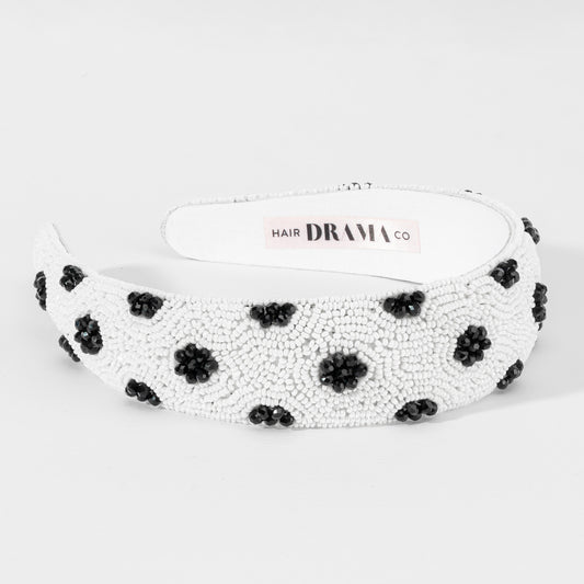 Fita de cabelo com bolinhas - Preto e branco