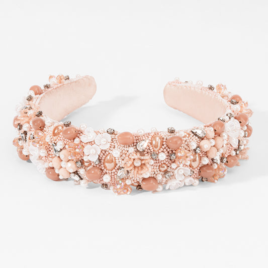 Tiara de pérolas e missangas cor champanhe