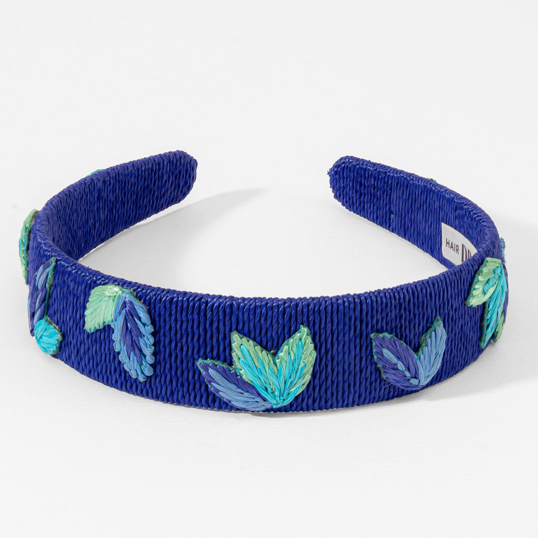 Leaf Motif Flat Hairband - Blue