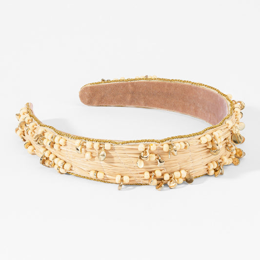 Fita de cabelo em palha natural - Bege