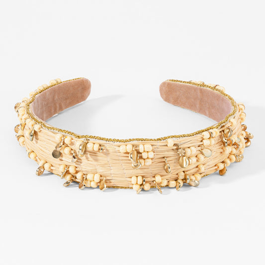 Fita de cabelo em palha natural - Bege