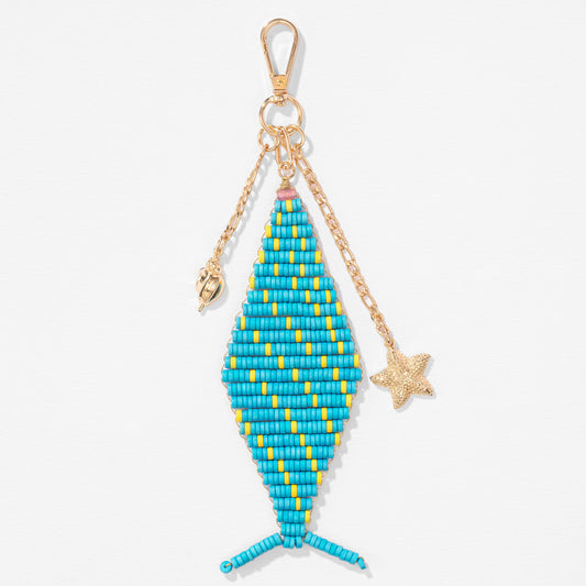 Pendente de bolsa com miçangas turquesa