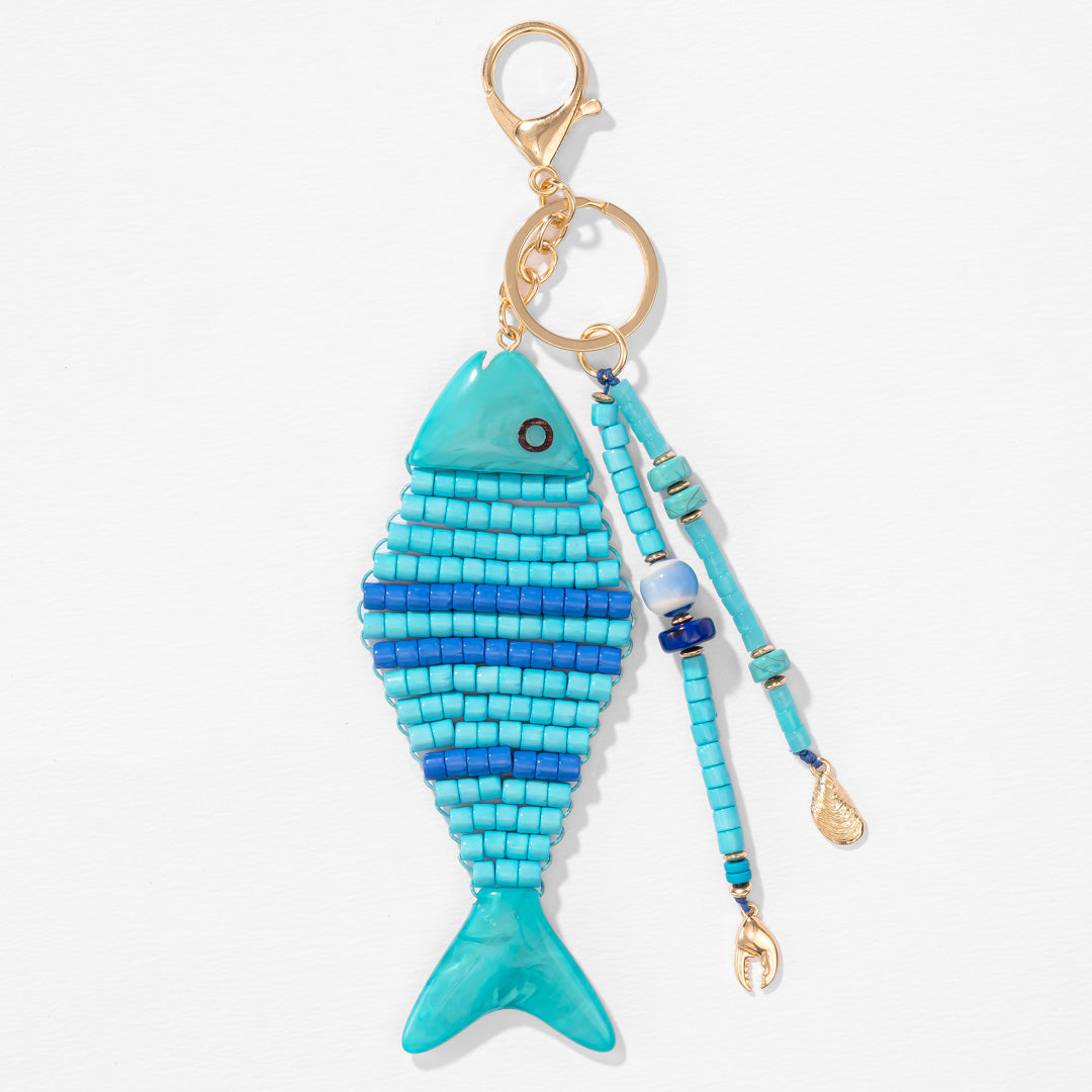 Aqua Beaded Fish Bag Charm