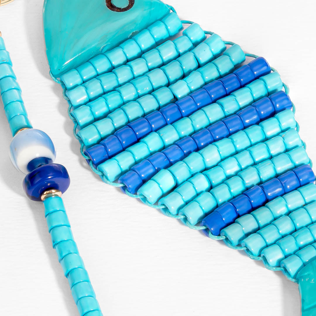 Aqua Beaded Fish Bag Charm