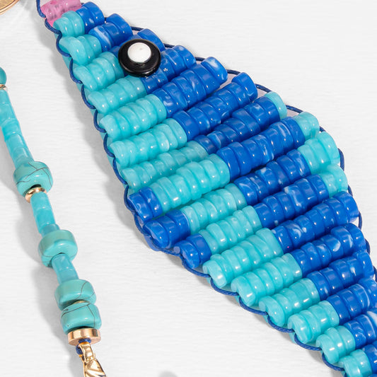 Pendente de bolsa em forma de peixe Dory com missangas