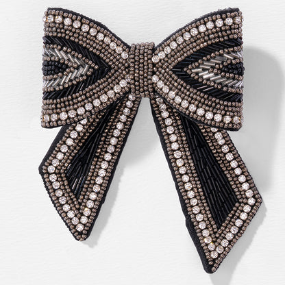 Black Crystal Embroidered Bow Clip