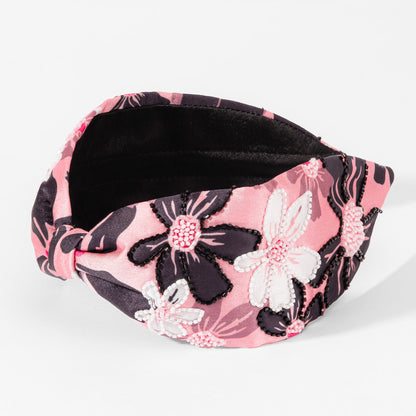 Black & Pink Flora Knotted Headband
