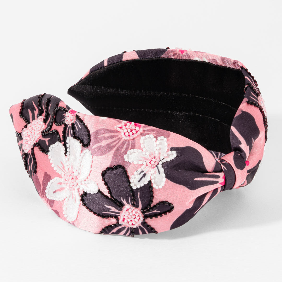 Black & Pink Flora Knotted Headband