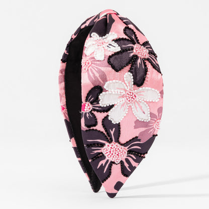 Black & Pink Flora Knotted Headband