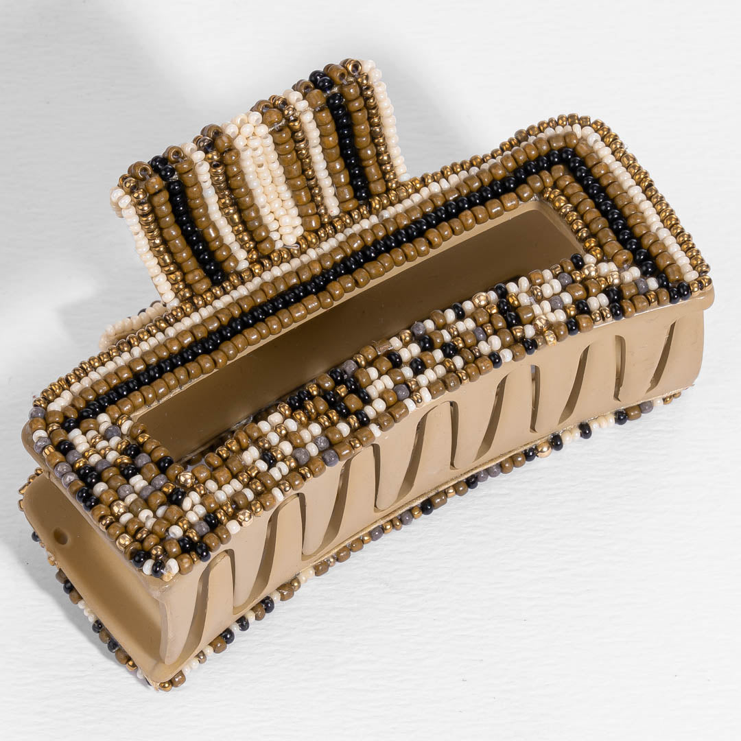Beaded Claw Clip - Tan